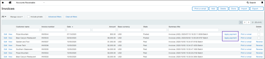 AR Payments from Invoices List 1