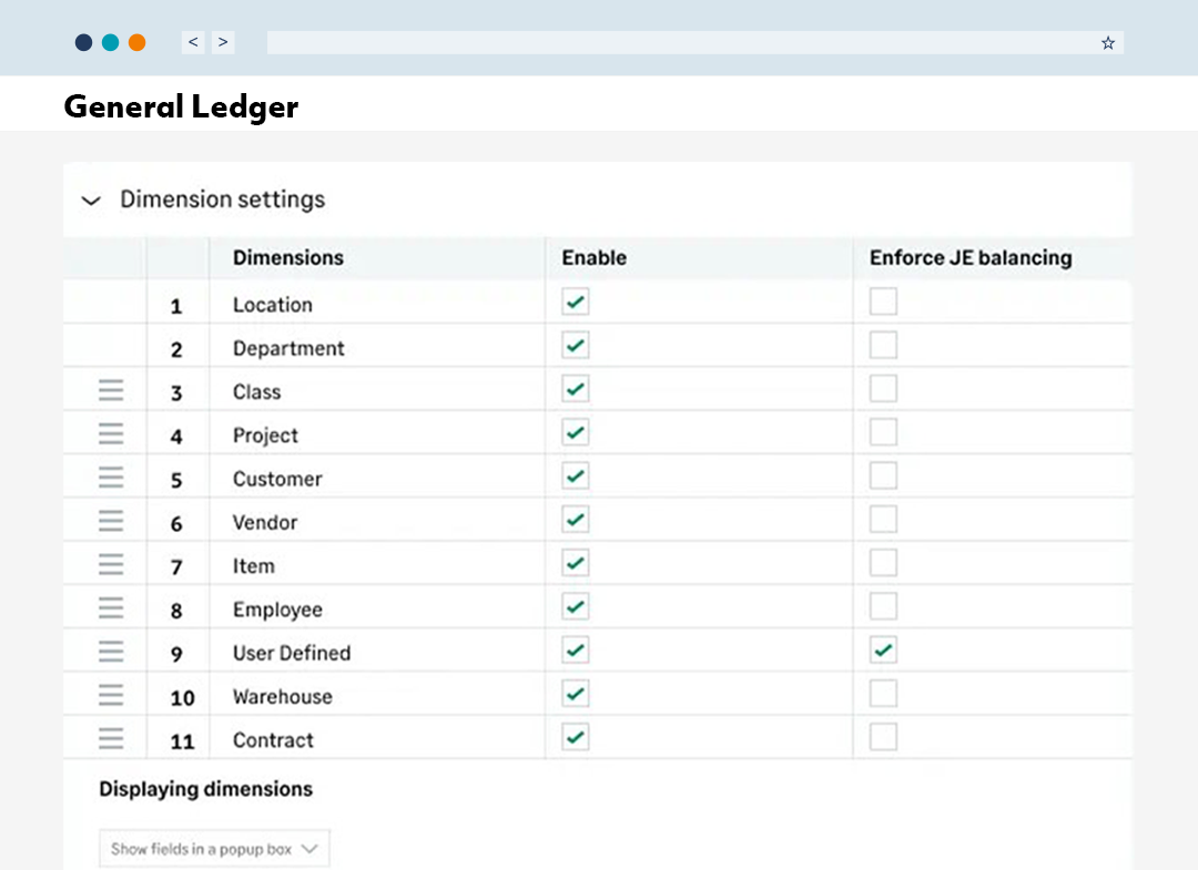 Sage Intacct General Ledger Dimension Settings